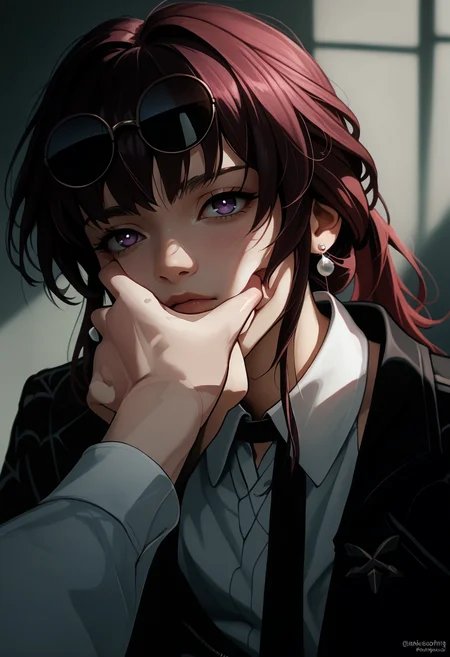 score_9, score_8_up, score_7_up BREAK solo, povcheekgrabbing, solo focus, hand on another's face, kafkerdef, earrings, eyewear on head, sunglasses, white shirt, black jacket, long sleeves <lora:ShippyKafka:1> <lora:sppovCheekGrabbingmemeXLPony:1>