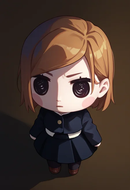 score_9, score_8_up, score_7_up, chibi, solo, 1girl, kugisaki nobara, expressionless, school uniform, black jacket, long sleeves, black skirt, pantyhose <lora:style_beegsmol_ponyXL:1.1> <lora:jjk_kugisaki_ponyXL:0.9>