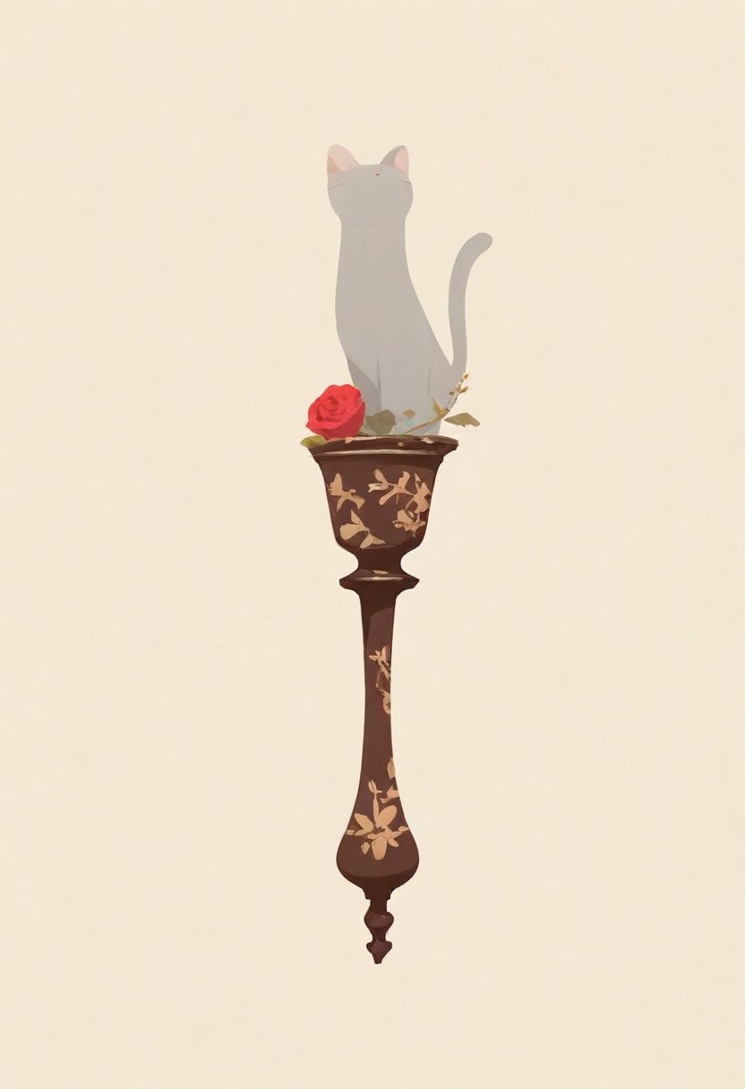 simple background, beige background, jumping gray cat, vase in the back, rose, 
BREAK 
masterpiece, best quality, good quality, very awa, very aesthetic, absurdres, newest, (Perfect details),(****), haiz_ai, no lineart,no outline,