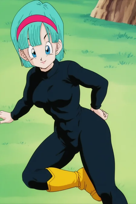source_anime, score_9, score_8_up, score_7_up, anime screencap,
namek saga, bulma, 1girl, solo, breasts, looking at viewer, smile, short hair, aqua hair, fringe trim, blue eyes, black bodysuit, long sleeves, red hairband, yellow boots, socks, blue grass,
<lora:bulma_Z_pony_v1:0.8>