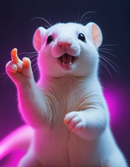 cute ermines pointing finger at the camera, neon colors