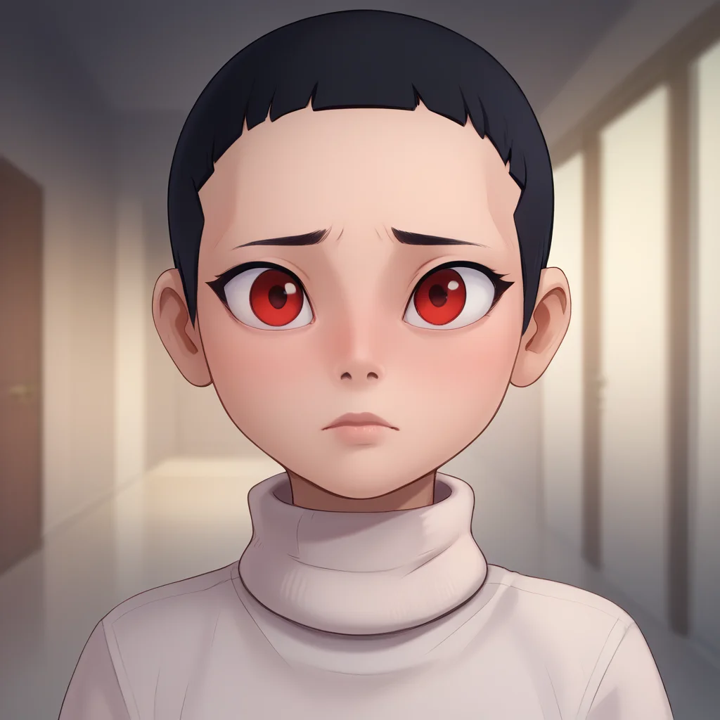score_9_up, score_8_up, BREAK, BuzzShortHair, very short hair, forehead, solo, 1girl, black hair, red eyes, upper body, arms at sides, depth of field, <lora:BuzzShortHair_PXL_Leaf1:1>, turtleneck, <lora:shadmanreal-guy-PONY-DORAv1:1>