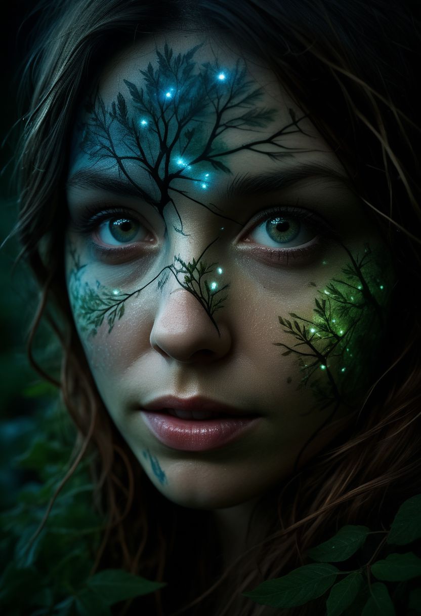 close-up, mysterious silhouette of a woman, overheadprojector shining (nature documentary) on her face, , goddess, alluring, by Minjae Lee, Carne Griffiths, Emily Kell, Steve McCurry, Geoffroy Thoorens, Aaron Horkey, Jordan Grimmer, Greg Rutkowski, amazing depth, double exposure, surreal, geometric patterns, intricately detailed, bokeh,  perfect balanced, deep fine borders, artistic photorealism , smooth,  great masterwork by head of prompt engineering   <lora:add-detail-xl:2>  <lora:Double_Exposure:0.5>