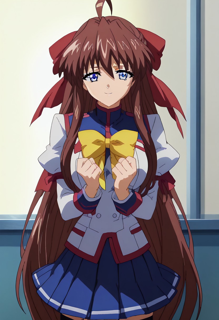 anime screencap, score_9, score_8_up, score_7_up, score_6_up, score_5_up, score_4_up, BREAK source_anime,close up 1girl, ((anime screencap)), Expressiveh, 1girl, ahoge, KanzakiaoiTB, tbuniform, solo, female focus, long hair, brown hair, hair ribbon, bangs, blue eyes, school uniform, skirt, thighhighs, long sleeves, white jacket, blue skirt, miniskirt, puffy sleeves, pleated skirt,
looking at viewer, smile, full body, livingroom
< lora:Anime Screencap_epoch_10:1.2>