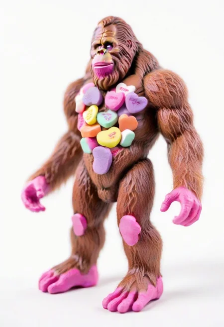 bigfoot made from candyhearts, text , bigfoot, sasquatch, <lora:Candyhearts-15:0.8>, ((white background))