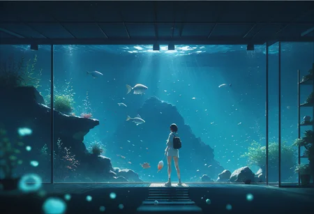 score_9, score_8_up, score_7_up, source_anime, 2girls, aquarium, a lots of fish, seaweed, rock, <lora:lonely_universe_ALPHA:0.5> lonely_universe, blue theme, standing, looking at back, (digital indicator:1.5), <lora:add-detail-xl:3>