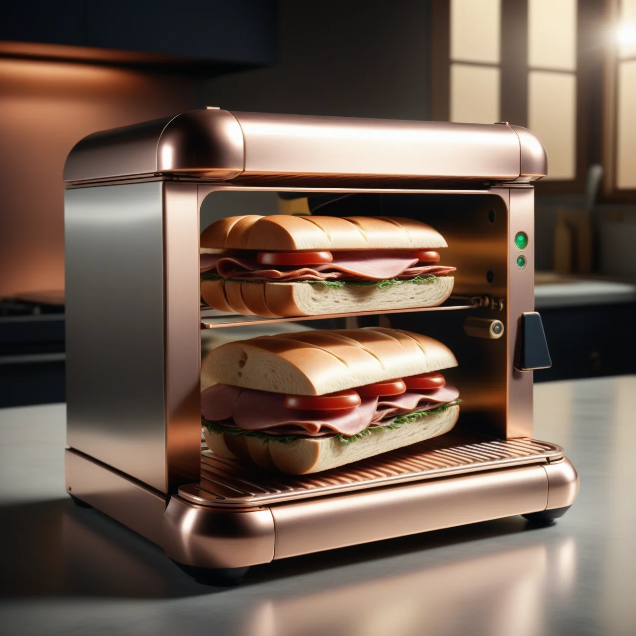 a sandwichmaker made out of Jed-ANC, masterpiece, full of details, ambient light, sharp and in focus, <lora:ArtNouveauCopperStyle:0.7>