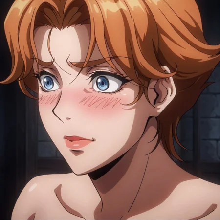 masterpiece, best quality, absurdres, highres, detailed background, <lora:hyperSD8:1>, (T5UM4N3T0R1), face focus, Castlevania (netflix), anime style,
5YPH4B3LN4D3S, 1girl, Sypha, orange hair, short hair, blue eyes, milf,  embarrassed, blush, blushing, full-face blush, embarrassed, surprised,