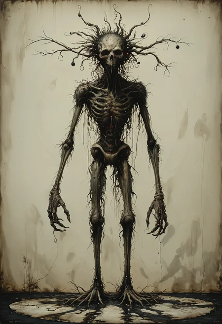 Twisted creature with contorted, elongated limbs, Flickering light, <lora:Melting_world:0.8>, <lora:Colorful_Circles_SDXL:1> mad-circle
