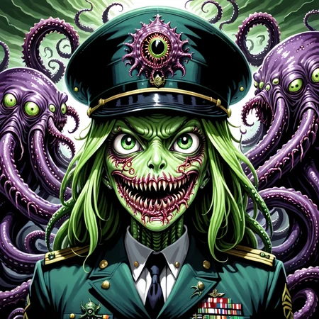 anime screencap,2d, portrait of a fleshmutant  tanya degurechaff eldritch abomination,cute,monstrosity,military hat,military uniform,<lora:Cyberfleshmutant-000002:0.85>