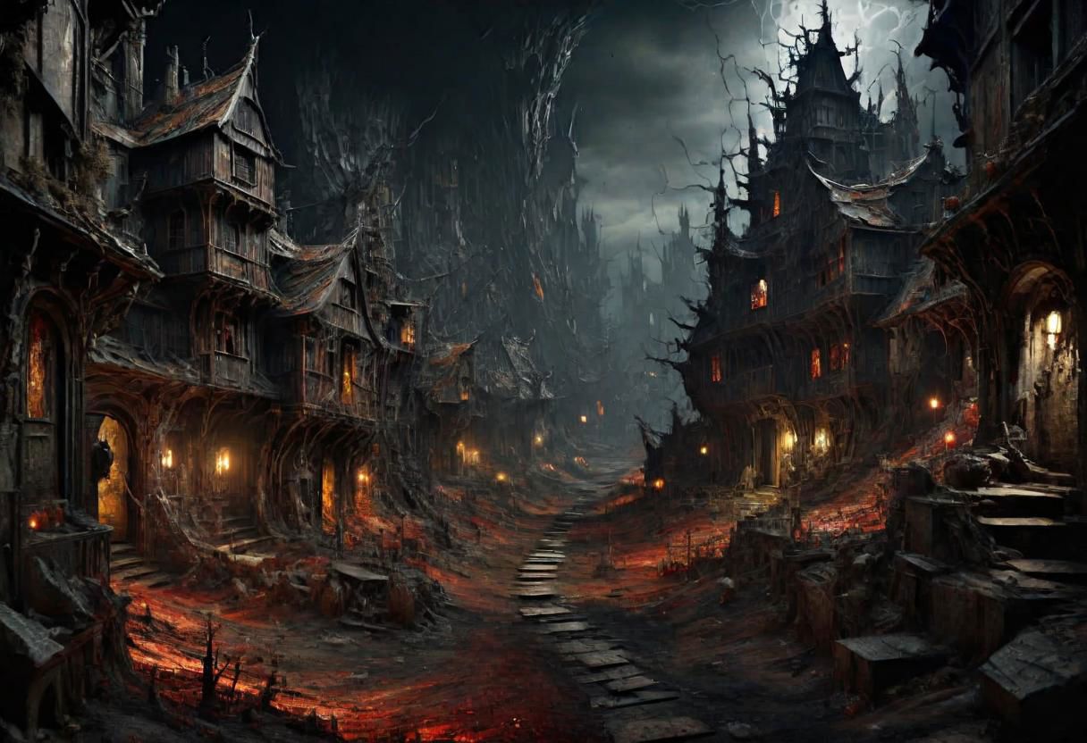 EdobHorrorLandscape,
ghst-3000, OverallDetail,
A landscape of a curse village in europe,
hopeless, nightmare, broken lights, dark ambiant,
HDR, HD textures, intricated details, 8k,