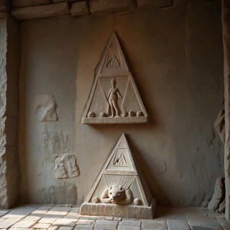 score_9, score_8_up, score_7_up, stone murals, empty eyes, pyramid, sun, anthro worshippers, upside-down devil face underneath,
BREAK,
indoors, cave