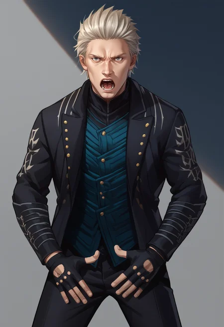 score_9, score_8_up, score_7_up, source_anime, 1boy, solo, JustDoItMeme, open mouth, looking at viewer, parody, <lora:JustDoIt_XLPD:1>, <lora:dmc5_vergil_ponyXL:1> dmc5vergil, black coat, fingerless gloves, pants