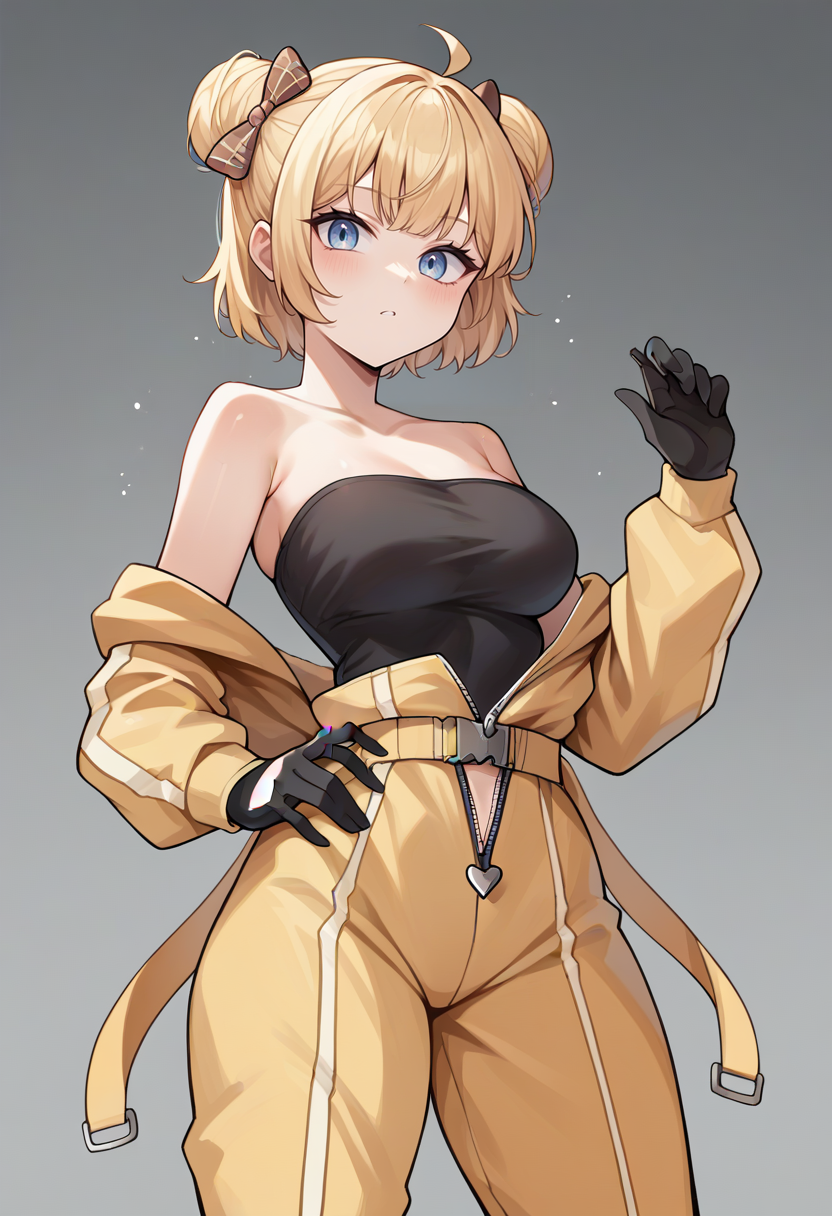 score_9,score_8_up,score_7_up,score_6_up,score_5_up,score_4_up,
1girl, watson amelia, short hair, double bun, spacesuit, black tube top, breasts, gloves, bare shoulders, ahoge, hair bow, 
solo, grey background, simple background, cowboy shot, looking at viewer,
<lora:ameliaponyxl:1>