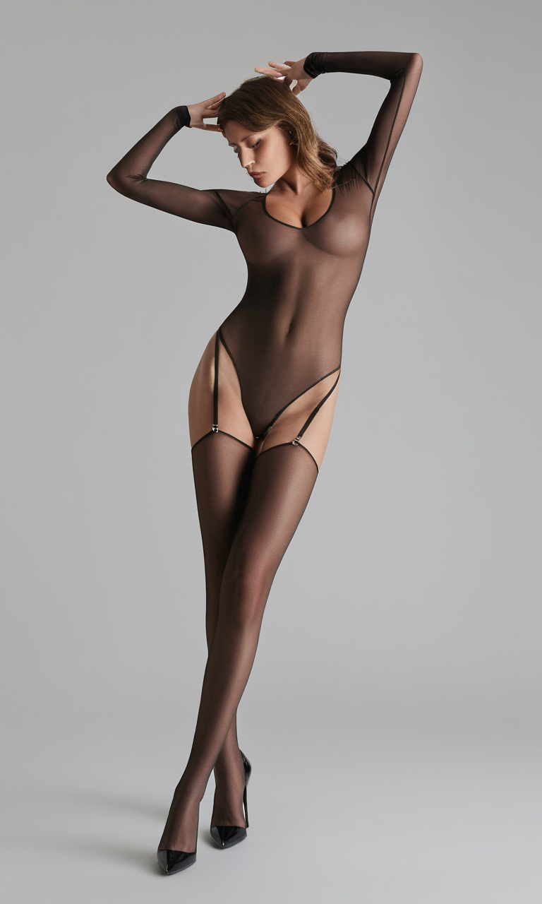 cinematic still maison-close, lingerie, 1girl, solo, breasts, simple background, brown hair, standing, closed eyes, high heels, arms up, lips, see-through, bodystocking . emotional, harmonious, vignette, 4k epic detailed, shot on kodak, 35mm photo, sharp focus, high budget, cinemascope, moody, epic, gorgeous, film grain, grainy, maison-close, lingerie, 1girl, solo, breasts, simple background, brown hair, standing, closed eyes, high heels, arms up, lips, see-through, bodystocking, taking cute, very detailed, professional, attractive, divine, inspiring, beautiful, dramatic, thought, cinematic, breathtaking, cool, fascinating, light, gorgeous, intricate