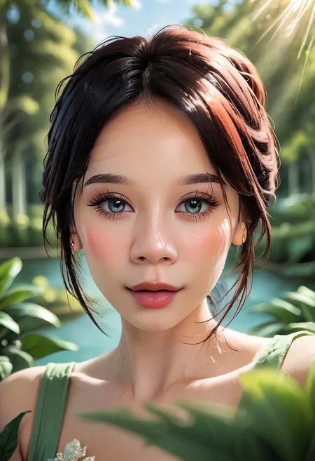 1girl, masterpiece, best_quality, Amazing, beautiful detailed eyes, finley detailed, depth of field, extremely detailed CG unity 8k wallpaper, outdoors, greenery, daylight, blurry background