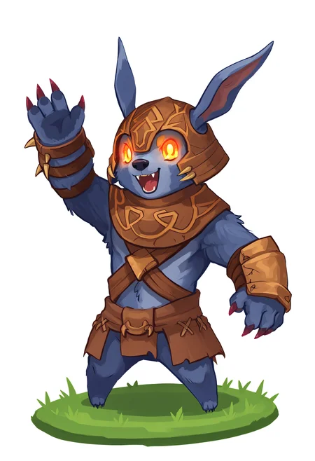 score_9, score_8_up, score_7_up, score_6_up, score_5_up, score_4_up, source_furry BREAK n64zeldastyle, 1boy, solo, ursapdxl, helmet, bracer, loincloth, glowing eyes, orange eyes, furry, long claws, <lora:UlfsaarTheUrsaWarrior:0.8>, chibi, cute, waving, happy, white background, grass,looking at viewer, <lora:DisgaeaXL:0.7>