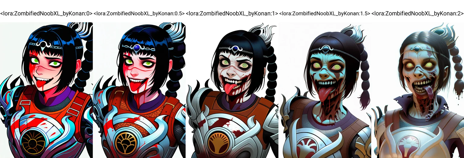best quality, amazing quality, very aesthetic, absurdres,
BREAK
1girl, zombie, blood, tongue out, horror \(theme\),
solo, shadowheart, black hair, braided ponytail, green eyes, scar on face, circlet, armor,
smile, looking at viewer, upper body, simple background, white background, <lora:ShadowHeartIllustrious_byKonan:0.8>,  <lora:ZombifiedNoobXL_byKonan:0>