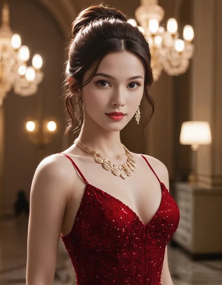 score_9, score_8_up, score_7_up, realistic, 1girl,
dynamic angle,
22yo woman, beautiful, sweet, upper body, updo hair, necklace, earrings, intricate hairstyle,
red dress, high fashion, fashion shoot, fashion photography,
ball room, chandelier,
bokeh, lens flare,
high contrast,
cinematic still, highly detailed, hires, photorealistic, dramatic lighting, rim light, dynamic pose,
<lora:ccbelle_v1:0.5>