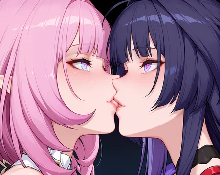 <lora:French_Kiss:0.7>,frks,lips together,elysia \(honkai impact\),raiden mei,, masterpiece,best quality,amazing quality, very aesthetic, absurdres,detailed eyes,ultra-detailed,