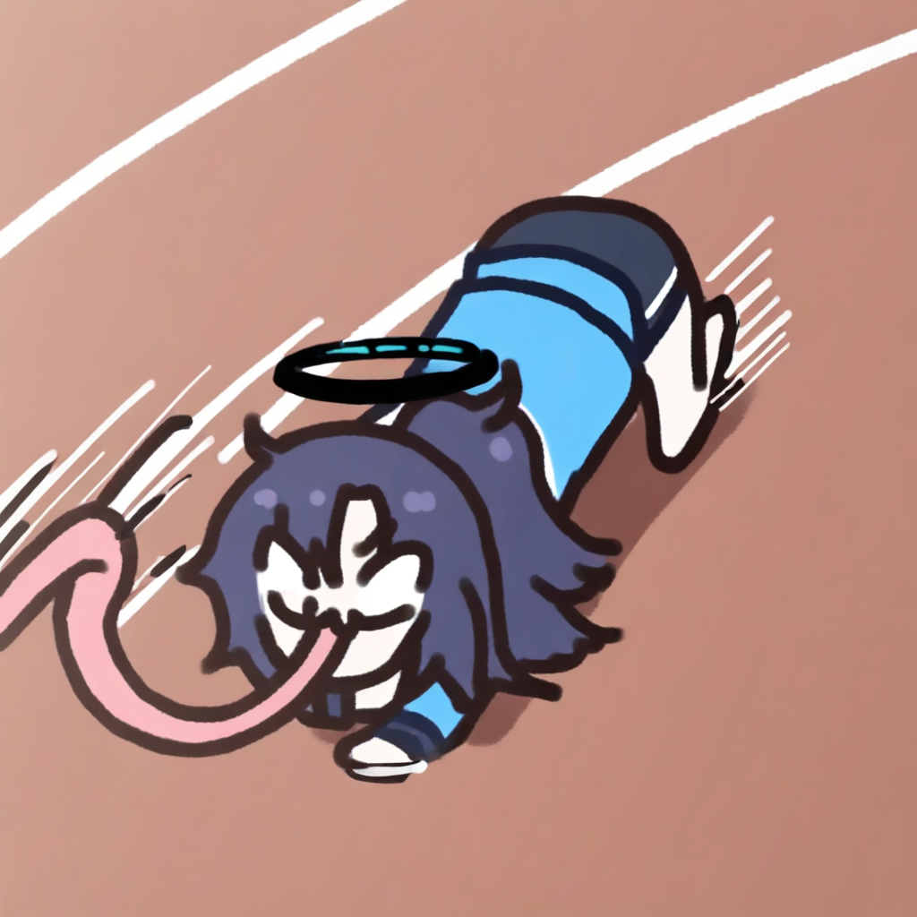 1girl, yuuka \(track\) \(blue archive\), very long tongue, running, all fours, full body, ponytail, running track background, motion lines, <lora:gwezuna:1>