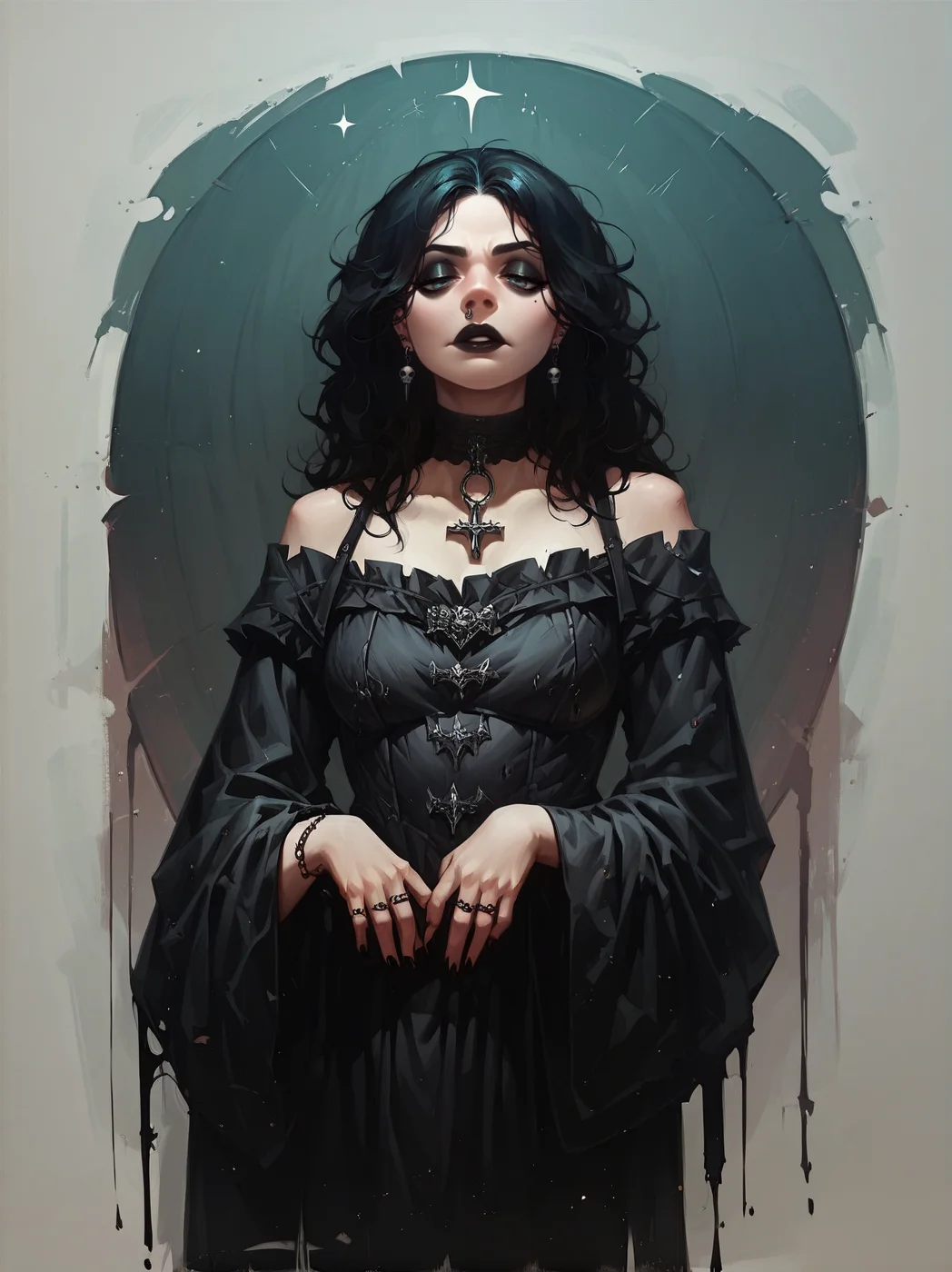 score_9. score_8_up, score_7_up, score_6_up, score_5_up, score_4_up, (plump:0.2), d4rk01l, gothic, 1girl, <lora:d4rk01lXLP:0.8>