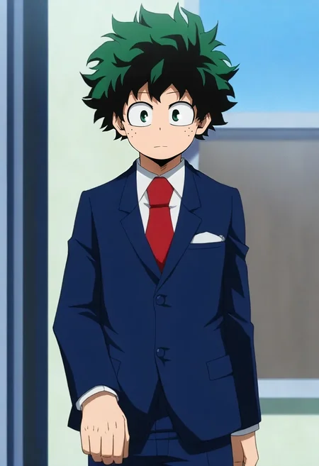 intricate details, anime screencap, anime coloring, , , , 1boy, solo, male focus, <lora:izuku_midoriya_ilxl:0.76>, izuku_midoriya, green hair, green eyes, short hair, , suit, beanie