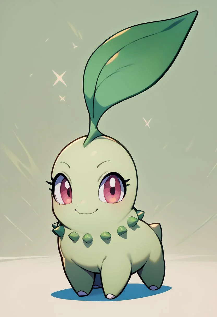 score_9, score_8_up, score_7_up, vivid bright colors,
zzChikorita, looking at viewer, smile, closed mouth, standing, full body
abstract background,