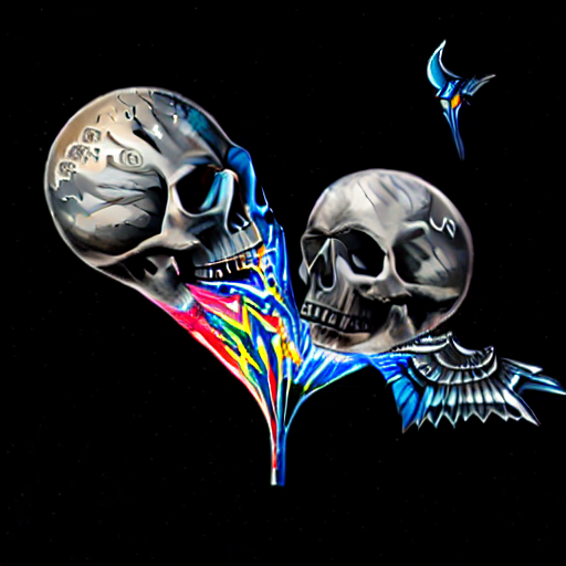 still life, MOON SKULL, bird, blue butterfly