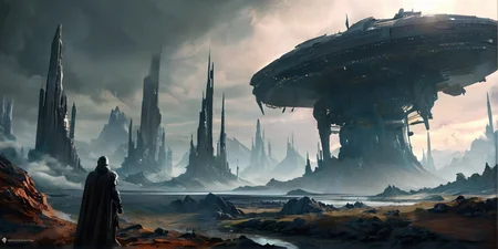masterpiece, best quality, amazing quality, very aesthetic, absurdres, scenery, official art, A barren expanse of blackened earth under a swirling, starless void, where strange, shadowy figures roam aimlessly.