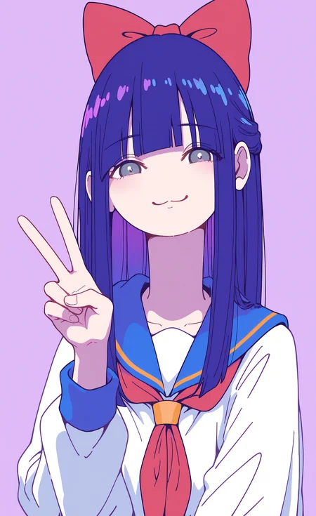 masterpiece, best quality, good quality, very awa, very aesthetic, absurdres, newest, pipimi, 1girl, solo, long hair, looking at viewer, smile, simple background, shirt, long sleeves, bow, closed mouth, blue hair, school uniform, white shirt, upper body, purple hair, hair bow, serafuku, blunt bangs, sailor collar, red bow, grey eyes, neckerchief, v, :3, blue sailor collar, 240_mado,
Flatline, Flat vector illustration <lora:NOOB_vp1_detailer_by_volnovik_v1:0.3> <lora:NOOB_vp1_detailer_by_volnovik_v1:0.3> <lora:ponyv6_noobV1_2_adamW-000017:0.7> <lora:XXX667:0.5> <lora:checkpoint-e18_s306:1.3> <lora:240_mado_ill:1>