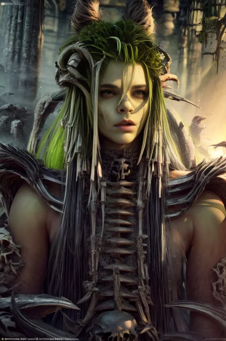 realistic analog photo, award winning photo,
<lora:more_details:0.7>
<lora:Alyson:0.75> 1girl, 25 years old, Bestface1
<lora:OrcWarrior:0.75> orcw, green colored skin, tusks, dreadlocks,
<lora:edgBonesv1:0.75> wearing edgBones, dress with skeleton bones, dress with skeletal bones, bones,
<lora:Evil:0.75> evilrealm, foggy wasteland, curde watchtower,
,
high-quality, crisp, sharp, professional-grade, high-resolution, fine detail, accurate colors, low noise, fast shutter speed, wide dynamic range, precise focus, RAW, highres, 8k, uhd, High Dynamic Range, tonemapping, crisp details,
