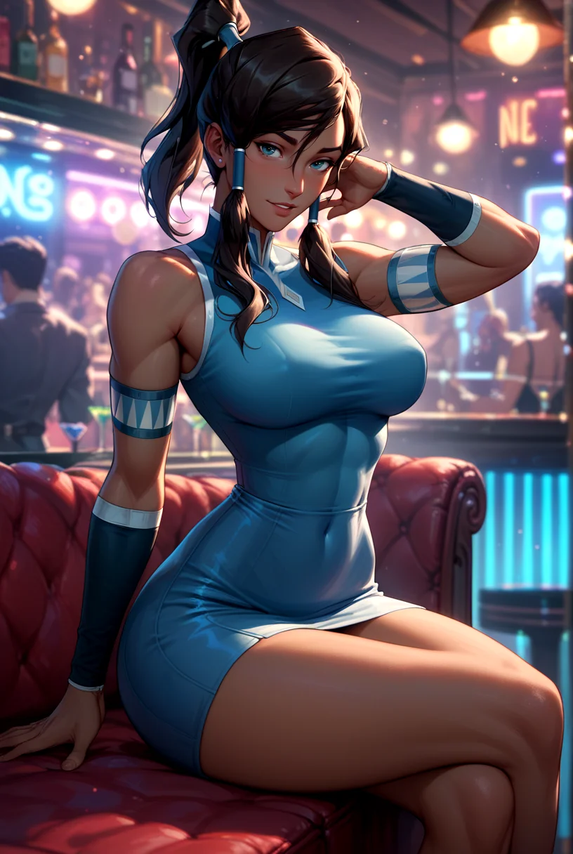score_9, score_8_up, score_7_up, Korra, large breasts, narrow waist, wide hips, nightclub, slut outfit, sitting in a booth, bokeh, <lora:add-detail-xl:1>, <lora:princess_xl_v2:0.6>