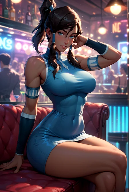 score_9, score_8_up, score_7_up, Korra, large breasts, narrow waist, wide hips, nightclub, slut outfit, sitting in a booth, bokeh, <lora:add-detail-xl:1>, <lora:princess_xl_v2:0.6>