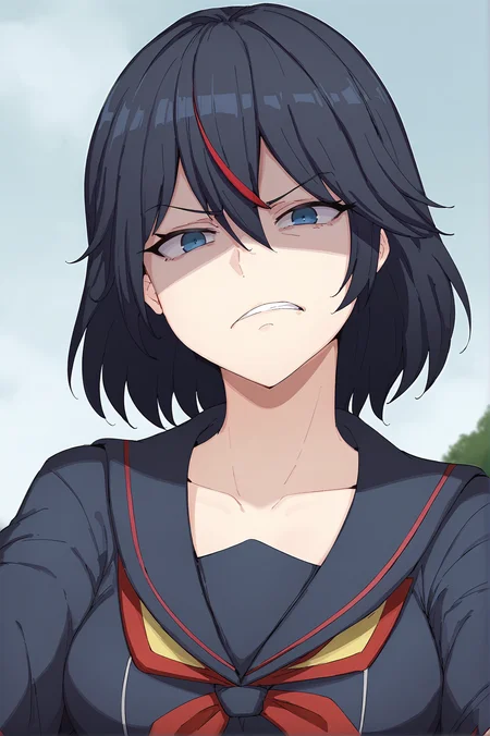 score_9,
<lora:gesugao_v1_pruned:1>, gesugao, disgust, frown, parted lips, shaded face,
matoi ryuuko, streaked hair, serafuku, cowboy shot, looking at viewer,
from below,
outdoors,
high resolution, Masterpiece,
rating_safe,
by alp