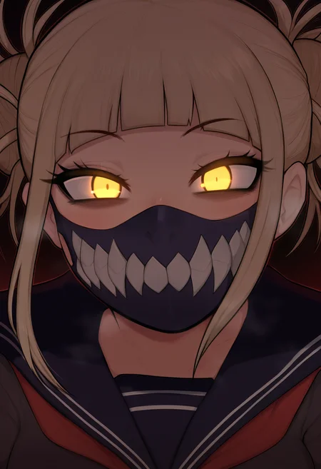 1girl, solo, sailor collar, portrait, looking at viewer, toga himiko, black mask, glowing eyes, shadow, dark background, yellow eyes,
masterpiece, best quality, <lora:afrobull-guy90-Illust-Lycorisv1:1>, afbul