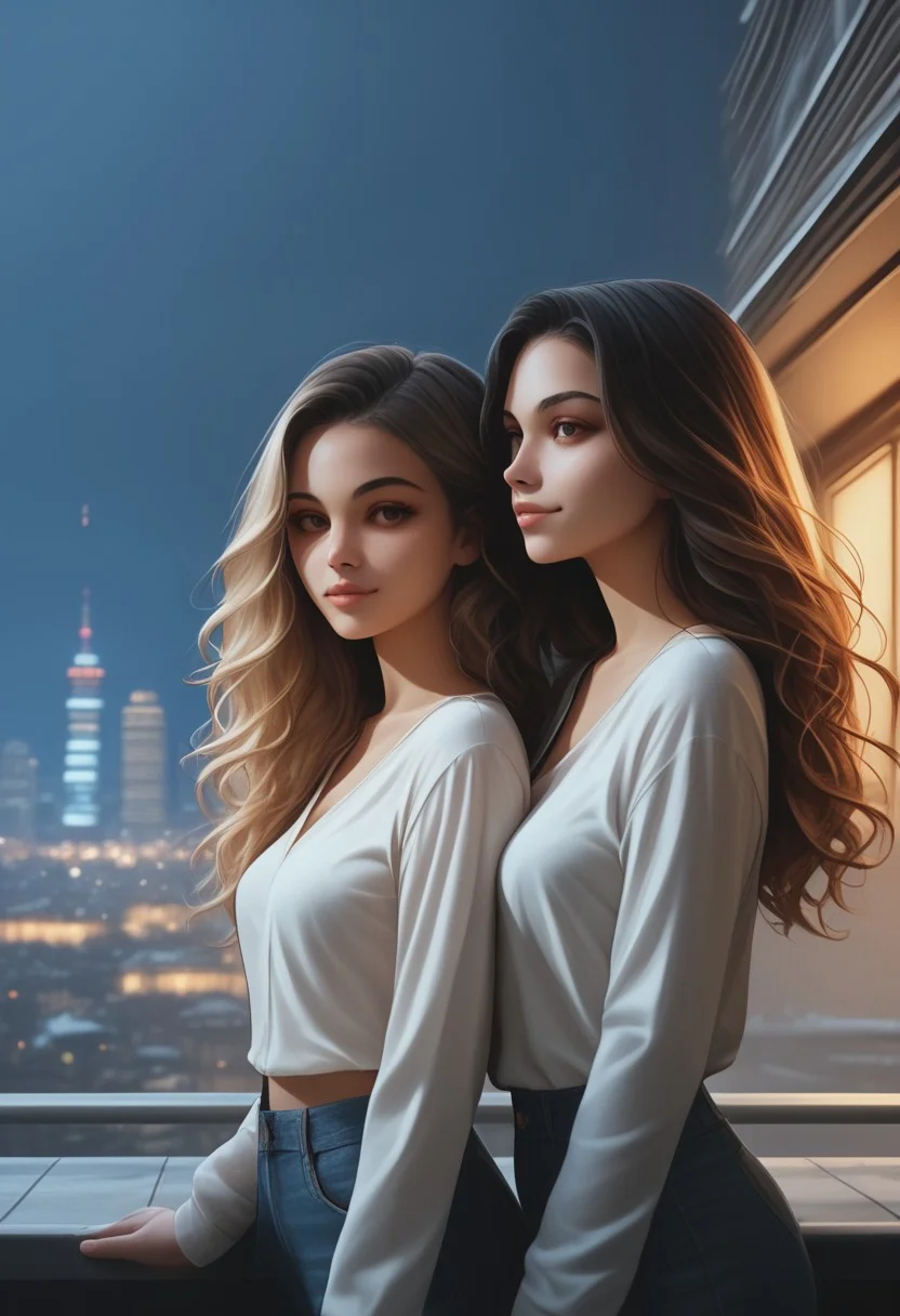 score_9, score_8_up, score_7_up, score_6_up, half body shot, 30yo women, medium breasts, long hair, attractive, symmetrical face, soft structured facial features, night , (european:0.6), (brazilian:0.6), d3t41l3d, (neodark:1.2), looking at city, flowing hair in the wind, (from side:1.2), on rooftop