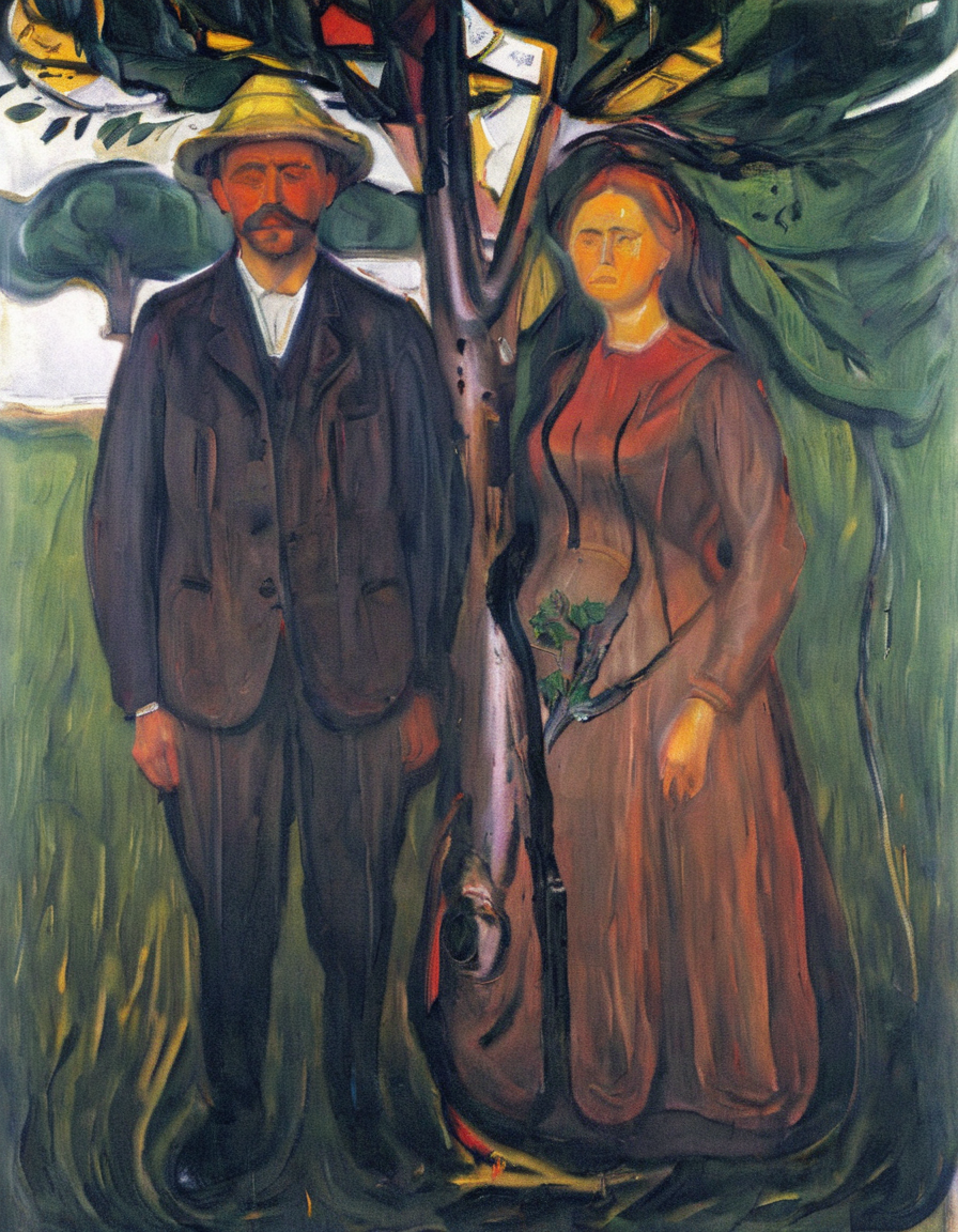 <lora:mnch:1>mnch, man and woman beside tree
