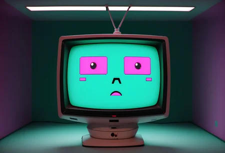 A CRT TV-faced robot displays the message "I will kill you".