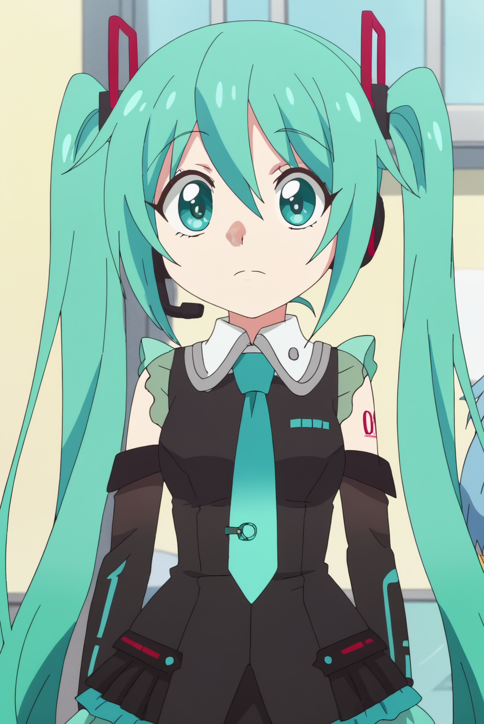 anime screencap, rating safe, Miku Hatsune, upper body <lora:Jashin-chan_Dropkick-Miku_Hatsune-PDXL:0.8>