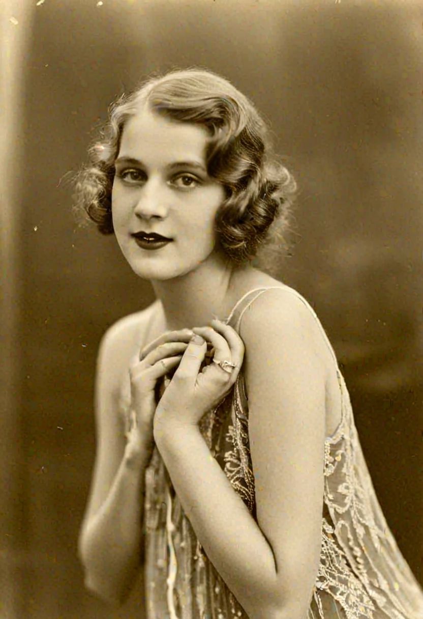 Vintage photo in 1920s of a young woman