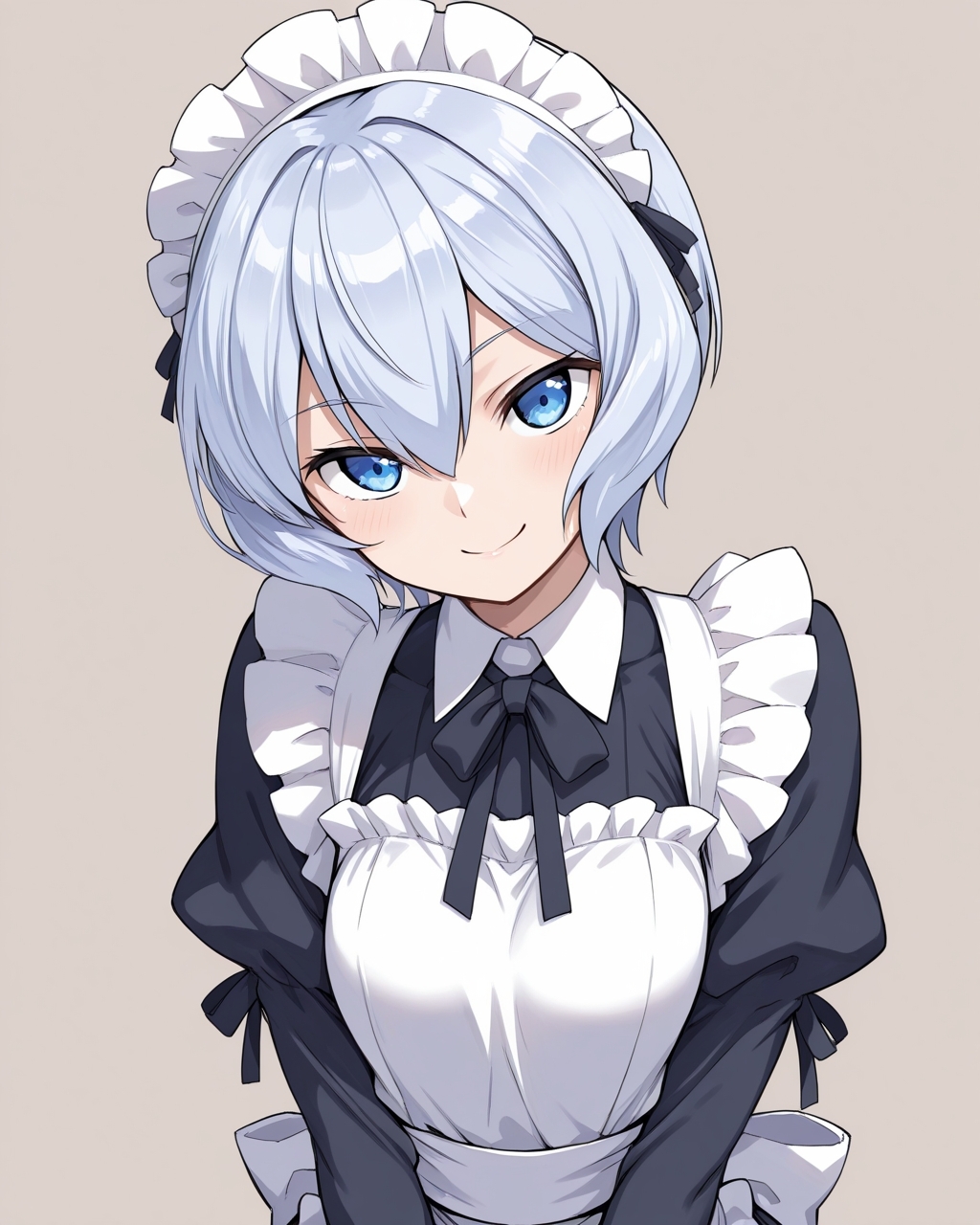 masterpiece, best quality, highres, simple background, looking at viewer, smile,
1girl, kijima_shia, maid, 
<lora:kijima_shia_il_v1:0.8>