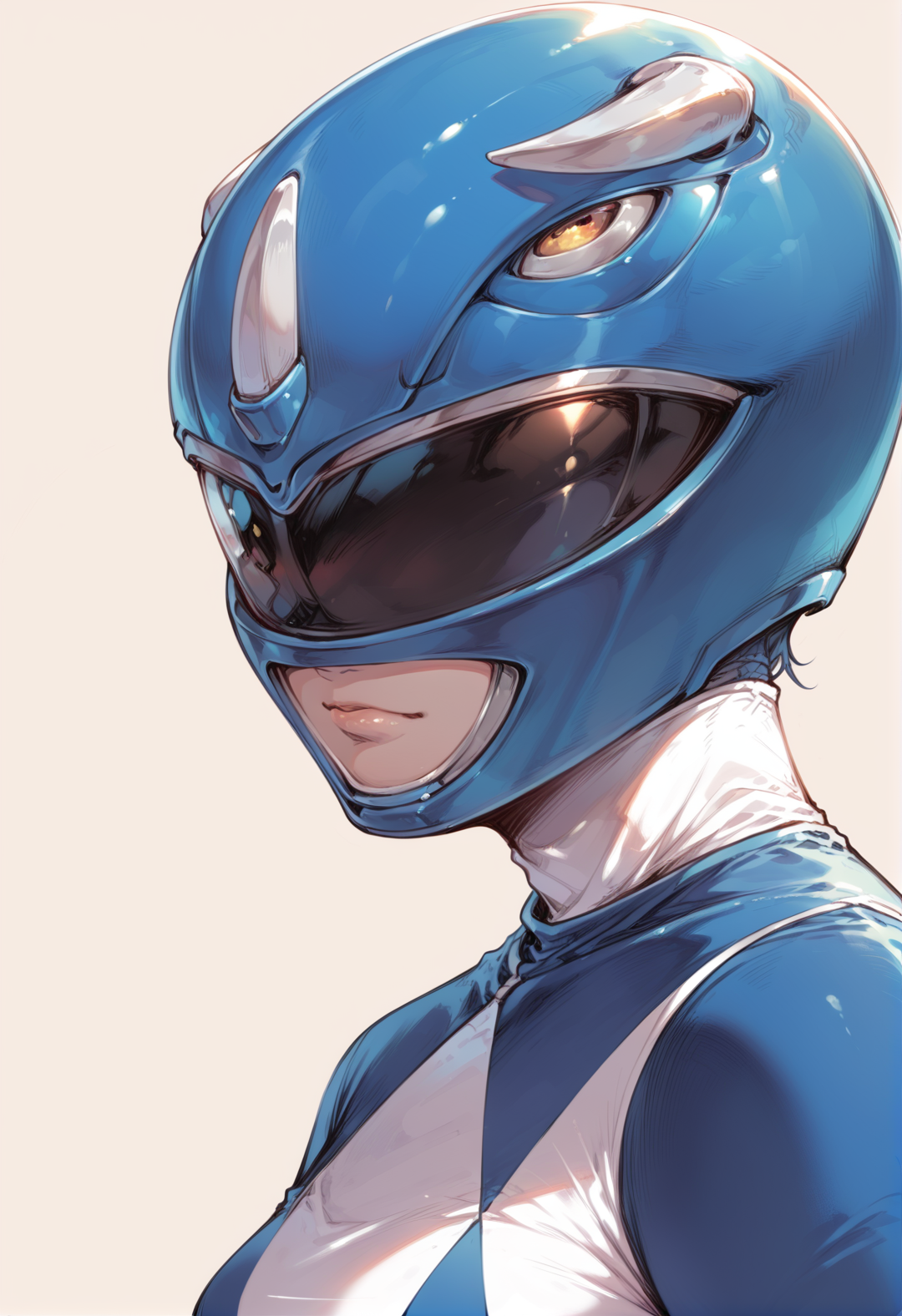 (score_9:0.9),score_8_up,score_7_up,rating_safe,anime style,(zPDXL),<lora:Blue Power Ranger ponyXL v2.1:0.7>,1girl,solo,white gloves,upper body,small breasts,blue bodysuit,blue motorcycle helmet,blue power ranger,