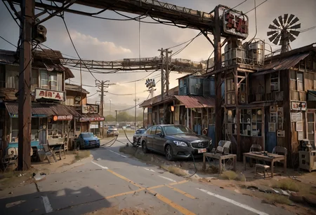 ,ruanyi0776,cable,power lines,1girl,<lora:0776 wasteland punk_v1_pony:1>, score_9,score_8_up,score_7_up,,8k,1girl,solo,