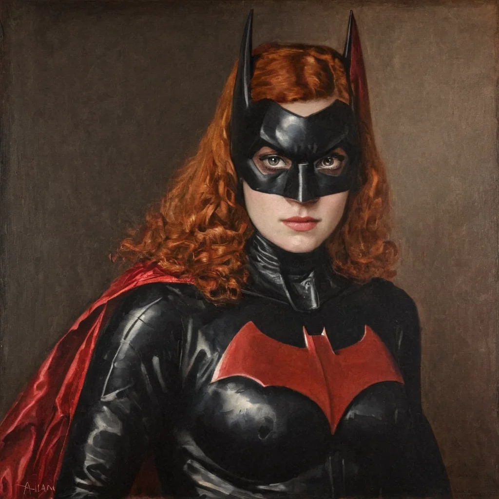 Painting of detailed realistic Batwoman imperial style portrait AH_Titian <lora:Paintings_by_Titian_-_Venetian_Renaissance:1>