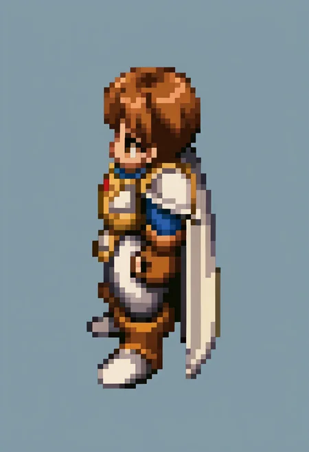 score_9, score_8_up, score_7_up, source_anime, BREAK, solo, 1boy, <lora:FFT-SpritesV2-pdxl_Fp:1>, profile, standing, pixel art, simple background, <lora:Leif-pdxl_Fp:1>, leiffe, short hair, brown hair, white armor, boots, cape, white pants,