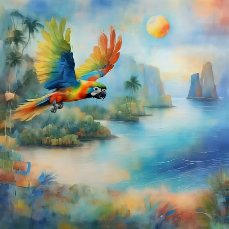 pasartce.
A closeup painting of an island with a parrot in full flight.
<lora:AbstractSoftWatercolor01_CE_SDXL:1.2>
