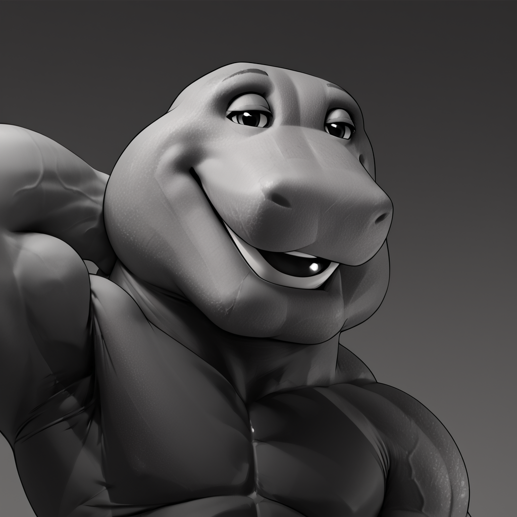score_9, score_8_up, score_7_up, score_6_up, source_cartoon, BREAK, 1boy, barney the dinosaur, gigachad, black and white, smile, posing, chiseled jawline, muscular, 2D <lora:Barney_the_Dinosaur:1>  <lora:gigachad:1>