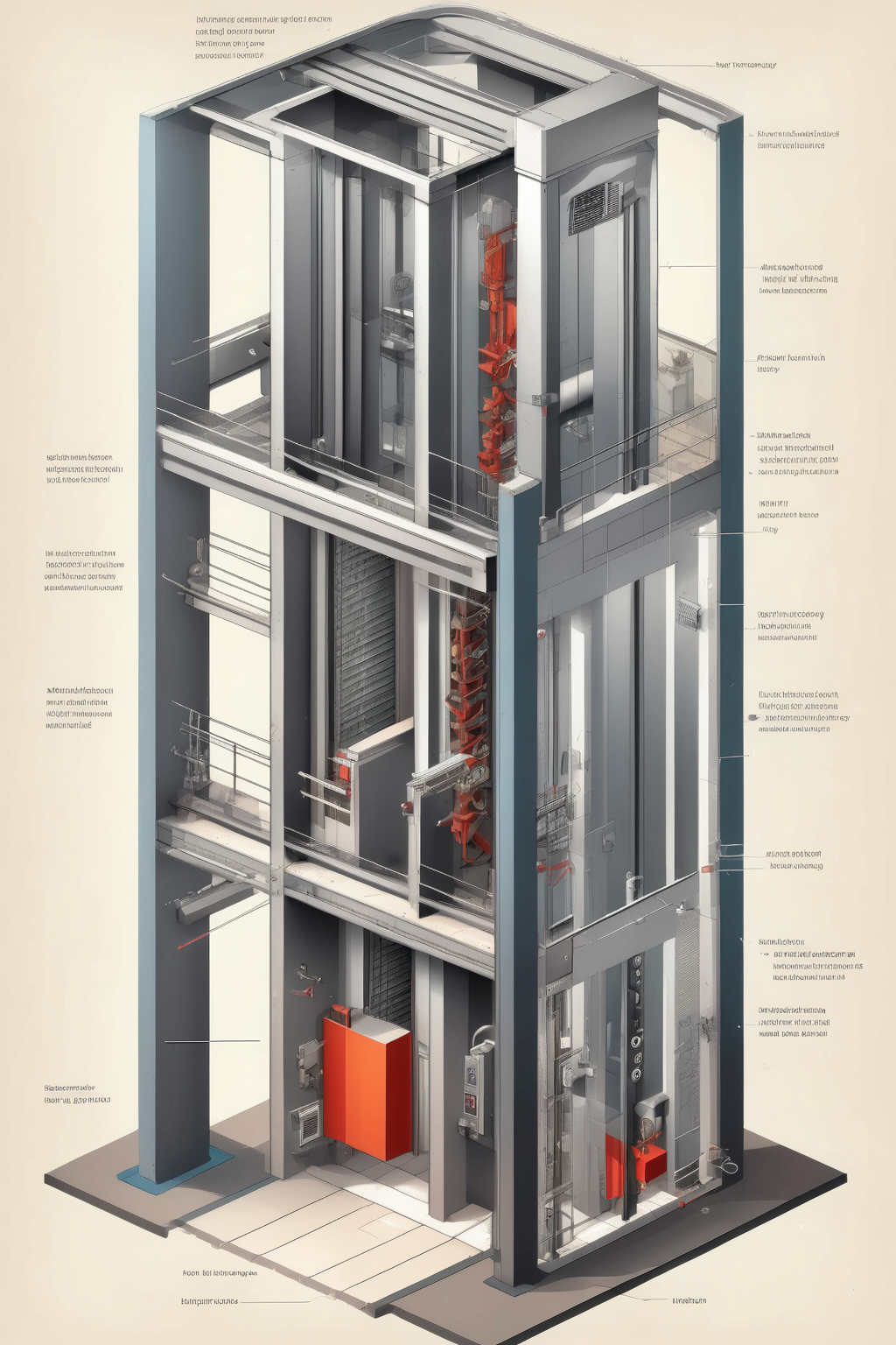 <lora:Isometric Cutaway:1>,Isometric Cutaway ,It explains how the structure of the elevator is and how it is installed
