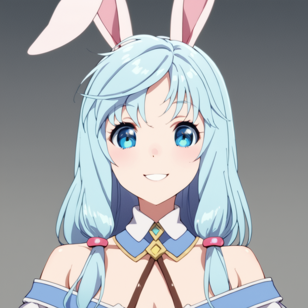 score_9, score_8_up, score_7_up, score_6_up, score_5_up, score_4_up, source_anime,  Shea, blue eyes, blue hair, rabbit girl, , smile, portrait